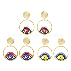 Evil Eye Handmade Glass Seed Beads Dangle Stud Earrings&nbsp;EJEW-MZ00371