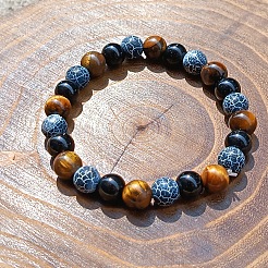 Natural Tiger Eye & Black Onyx & Snakeskin Agate Beaded Stretch Bracelets for Women and Men&nbsp;CG8049