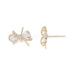 Brass Micro Pave Clear Cubic Zirconia Stud Earring Findings&nbsp;X-KK-T062-246G