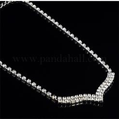 Rhombus Brass Crystal Rhinestone Pendant Necklaces & Stud Dangle Earrings Sets for Womenn&nbsp;FS-WG6562E-01