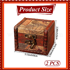 Square Retro Wood Jewelry Set Storage Organizer Boxes with Clasps&nbsp;CON-CL0001-13B