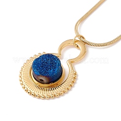 Natural Quartz Flat Round Pendant Necklace with 304 Stainless Steel Snake Chain&nbsp;NJEW-K244-02G