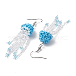 Glass Seed Beaded with Acrylic Beads & Glass Pearl Round Bead Jellyfish Dangle Earrings&nbsp;EJEW-MZ00435-04