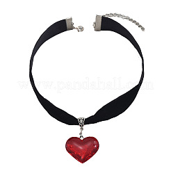 Gothic Heart Alloy Pave Glass Pendant Black Velvet Cord Choker Necklaces for Women&nbsp;FS-WG59BE3-01