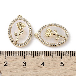 Brass Micro Pave Clear Cubic Zirconia with Shell Pendants&nbsp;KK-G491-37G
