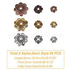 450Pcs 9 Styles  Tibetan Style Alloy Flower Bead Caps&nbsp;TIBE-GO0001-01