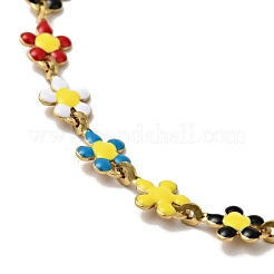 Colorful Enamel Flower Link Chain Necklace&nbsp;NJEW-C037-03G