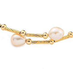 Brass & Natural Freshwater Pearl Beads Open Cuff Bangles for Women&nbsp;BJEW-F470-03G-02
