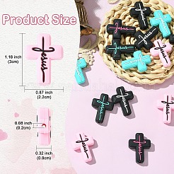 15Pcs 5 Colors Cross with Word Jesus Silicone Focal Beads&nbsp;SIL-YW0002-04