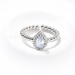 Teardrop Brass Micro Pave Cubic Zirconia Cuff Bangles & Rings Sets for Women&nbsp;SJEW-R002-04P-01