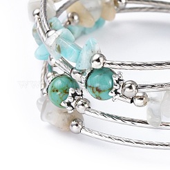 Five Loops Synthetic Turquoise(Dyed) & Natural Amazonite&nbsp;BJEW-JB04488-05