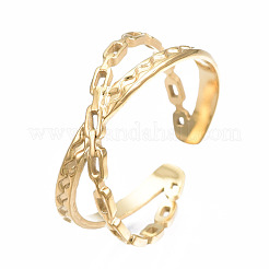304 Stainless Steel Criss Cross Open Cuff Ring&nbsp;RJEW-T023-11G