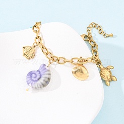 Turtle & Fish 304 Stainless Steel Charm Bracelets for Women&nbsp;BJEW-F516-02G