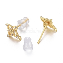 Brass Micro Pave Clear Cubic Zirconia Stud Earring Findings&nbsp;ZIRC-L098-041G