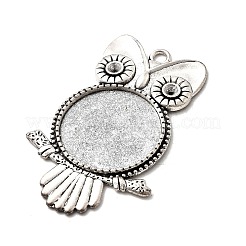 Owl Tibetan Style Alloy Big Pendant Rhinestone & Cabochon Settings&nbsp;TIBE-S297-07AS-LF
