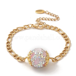 Polymer Clay Rhinestone Disco Ball Link Bracelet with Figaro Chains&nbsp;BJEW-JB09478