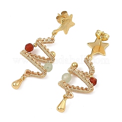 Natural Agate & Natural Green Aventurine Beads Dangle Stud Earrings&nbsp;EJEW-TA00826