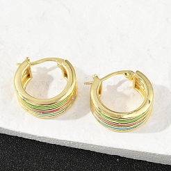Stripe Brass Enamel Hoop Earrings&nbsp;EJEW-M082-02PG