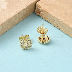 Heart Brass Micro Pave Clear Cubic Zirconia Stud Earrings&nbsp;EJEW-Z144-07G