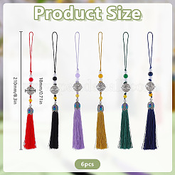6Pcs 6 Colors Polyester & Platinum Zinc Alloy & Glass Pendant Decorations&nbsp;HJEW-DR0001-17