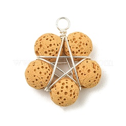 5Pcs 5 Colors Natural Lava Rock Dyed Beaded Pendants&nbsp;PALLOY-TA00086