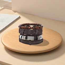 1Pc Cowhide & Imitation Leather Cord Knitted Multi-strand Bracelets&nbsp;AJEW-GF0011-50F