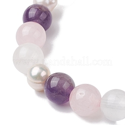 Natural Rose Quartz & Amethyst & Pearl Round Beaded Stretch Bracelets for Women&nbsp;BJEW-JB11041-03