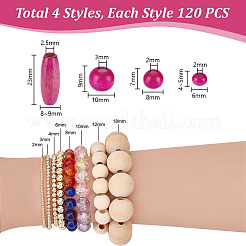 480Pcs 4 Styles Dyed Natural Wood Beads&nbsp;WOOD-PH0003-65