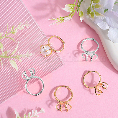 4Pcs 2 Colors Brass Adjustable Ring Findings&nbsp;KK-BBC0023-71-1