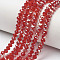 Electroplate Glass Beads Strands, Half Plated, Rainbow Plated, Faceted, Rondelle, Red, 4x3mm, Hole: 0.4mm, about 109~113pcs/strand, 38~39cm