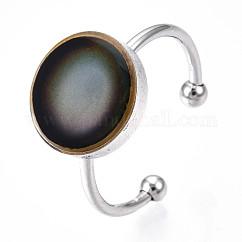 Flat Round Mood Ring, Epoxy Open Cuff Ring, Temperature Change Color Emotion Feeling Ring, 201 Stainless Steel Ring for Men Women, Stainless Steel Color, US Size 7 1/4(17.5mm)