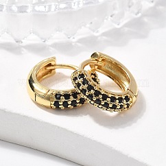 Brass Micro Pave Cubic Zirconia Huggie Hoop Earrings, Golden, Nickel Free, Ring, Black, 13x15.5x4mm, Pin: 0.8mm