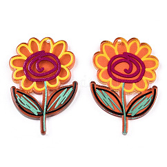 Transparent Acrylic Pendants, 3D Printed, Flower, Coral, 40x26.5x3mm, Hole: 1.5mm