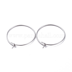 316 Surgical Stainless Steel Circle Wire Hoop Earring Findings, Wine Glass Charms Findings, Stainless Steel Color, 20x0.7mm, 21 Gauge