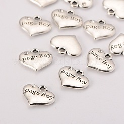 Wedding Theme Antique Silver Tone Tibetan Style Heart with Page Boy Rhinestone Charms&nbsp;X-TIBEP-N005-14B