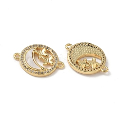 Brass Micro Pave Clear Cubic Zirconia and Natural Shell Moon with Butterfly Connector Charms&nbsp;KK-Z115-11G