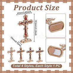 4Pcs 4 Colors Religion Alloy Enamel Crucifix Cross Statue Display Decorations&nbsp;DJEW-UN0001-09