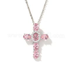 Brass Pave Cubic Zirconia Religion Cross Pendant Necklaces&nbsp;CU6638-1