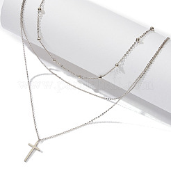 925 Sterling Silver 3 Layer Necklaces&nbsp;NJEW-L116-06P