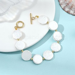 Shell Pearl & Brass Beaded Bracelets for Women&nbsp;BJEW-JB13780-01