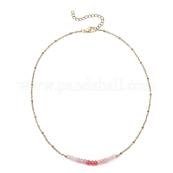 Dyed Natural Malaysia Jade Faceted Rondelle Beaded 304 Stainless Steel Satellite Chain Necklaces for Women&nbsp;NJEW-JN05783