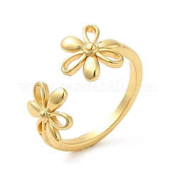 Rack Plating Brass Flower Open Cuff Rings for Women&nbsp;RJEW-M148-07G
