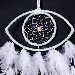 Handmade Eye Woven Net/Web with Feather Wall Hanging Decoration&nbsp;HJEW-K035-01