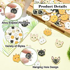 32Pcs 8 Styles Cat Shape Alloy Enamel Pendants&nbsp;ENAM-CJ0007-40