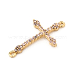 Brass Micro Pave Lavender Blush Cubic Zirconia Cross Connector Charms&nbsp;KK-I360-051G