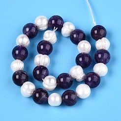 Natural Amethyst Round & Natural Cultured Freshwater Pearl Grooved Potato Beads Strands&nbsp;PEAR-N019-11