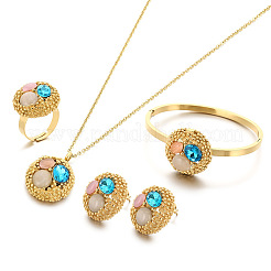 304 Stainless Steel & Cubic Zirconia & Cat Eye Pendant Necklaces & Stud Earrings & Rings & Bangles&nbsp;FS-WGBA184-04