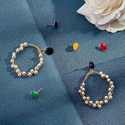 20Pcs 5 Colors Flat Round Enamel Ion Plating(IP) 304 Stainless Steel Stud Earring Findings with Loop&nbsp;STAS-UN0027-72