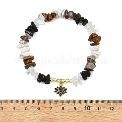 Natural Tiger Eye & Obsidian & Howlite & Smoky Quartz Chip Beaded Stretch Bracelets&nbsp;BJEW-JB14499