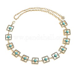 Alloy & Iron & Imitation Turquoise Hollow Square Link Chain Belts for Women&nbsp;WG0164C-01